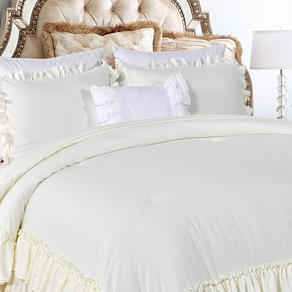 Ivory California King Size Comforter Set Cream French Shabby Chic Bedding New - Picture 5 of 12